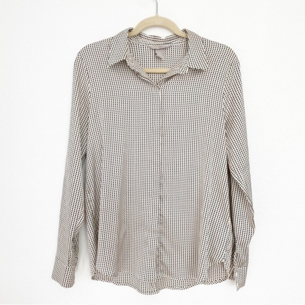 H&M | Cream Champagne Black Polka Dot Satin
Button Down Shirt Sz XL